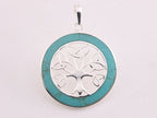Ronde zilveren levensboom hanger met groene turkoois afbeelding 1