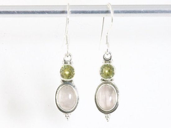 Fijne bewerkte zilveren oorbellen met rozenkwarts en citrien afbeelding 4