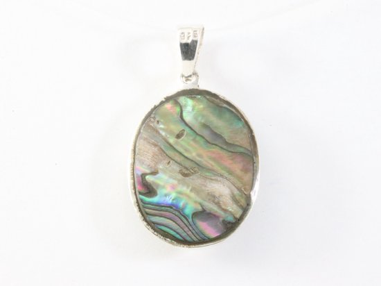 Zilveren hanger met levensboom op abalone schelp afbeelding 3