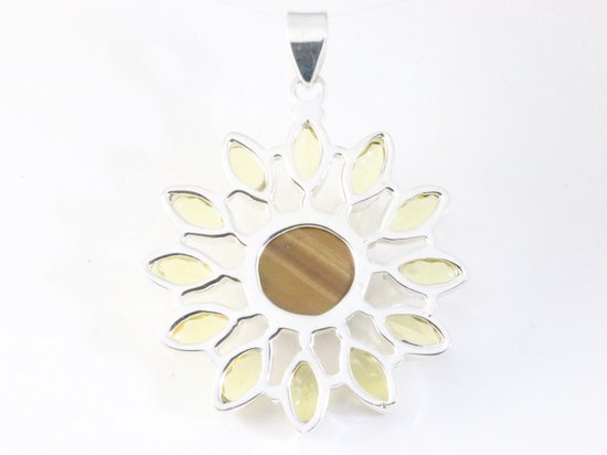 Grote opengewerkte zilveren hanger met tijgeroog en citrien afbeelding 3