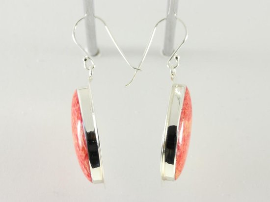 Grote zilveren oorbellen met rode koraal steen afbeelding 3