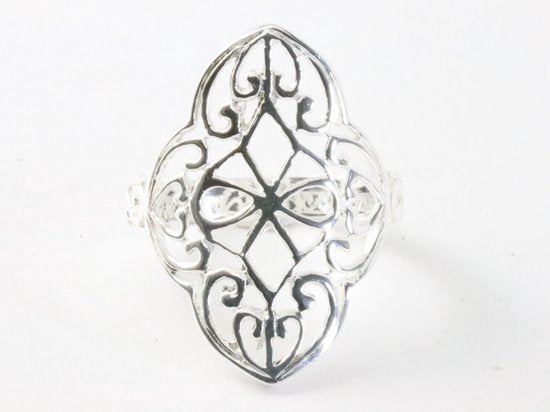 Langwerpige opengewerkte zilveren ring afbeelding 4