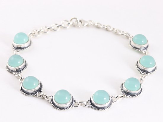 Bewerkte zilveren armband met aqua chalcedoon afbeelding 1