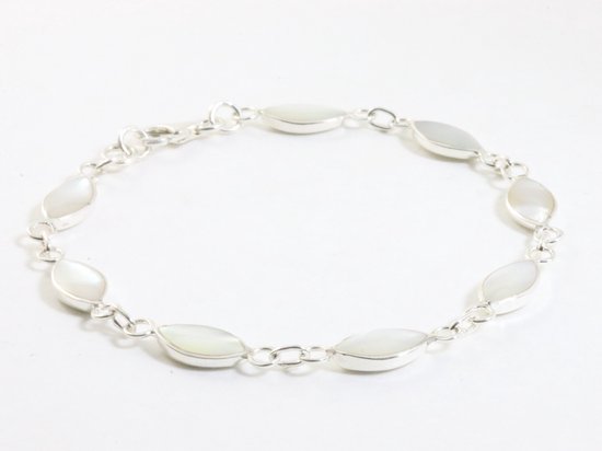 Hoogglans zilveren armband met parelmoer afbeelding 2