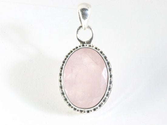 Bewerkte ovale zilveren hanger met rozenkwarts afbeelding 4