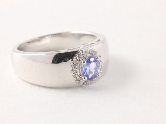Hoogglans zilveren ring met tanzaniet en witte topaas afbeelding 1