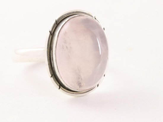 Ovale zilveren ring met rozenkwarts afbeelding 1