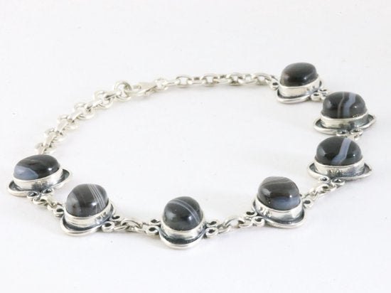 Bewerkte zilveren armband met Botswana agaat afbeelding 2