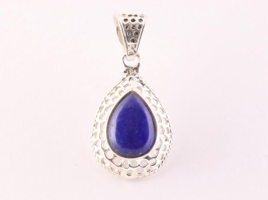 Opengewerkte druppelvormige zilveren hanger met lapis lazuli afbeelding 1