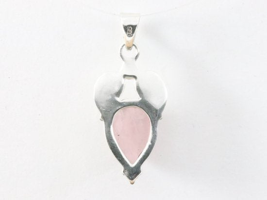 Bewerkte zilveren hanger met rozenkwarts afbeelding 3