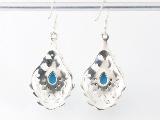 Zilveren oorbellen met blauwe turkoois en marcasiet afbeelding 3