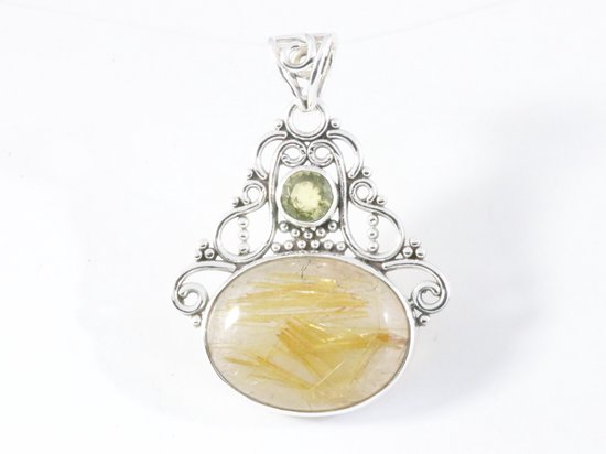 Opengewerkte zilveren hanger met gouden rutielkwarts en citrien afbeelding 1
