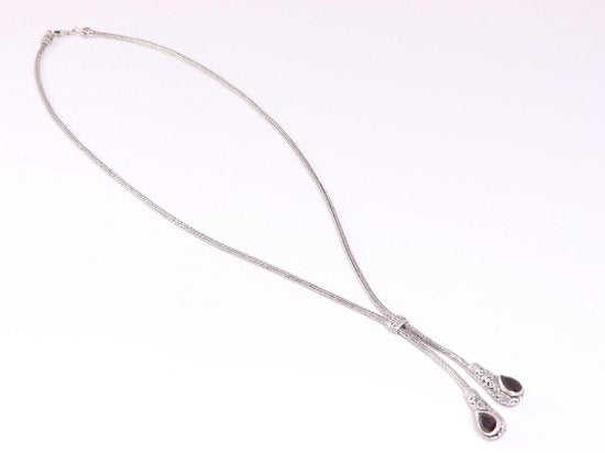 Traditionele bewerkte zilveren vossenstaart ketting met granaat afbeelding 2