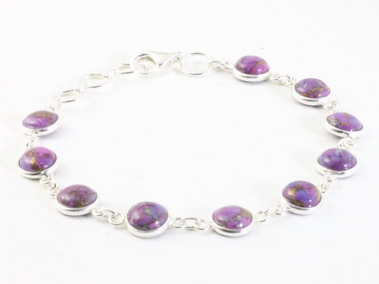 Fijne zilveren armband met paarse koperturkoois afbeelding 2