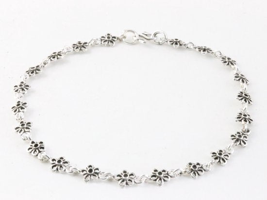Fijne zilveren enkelband met bloemen afbeelding 1