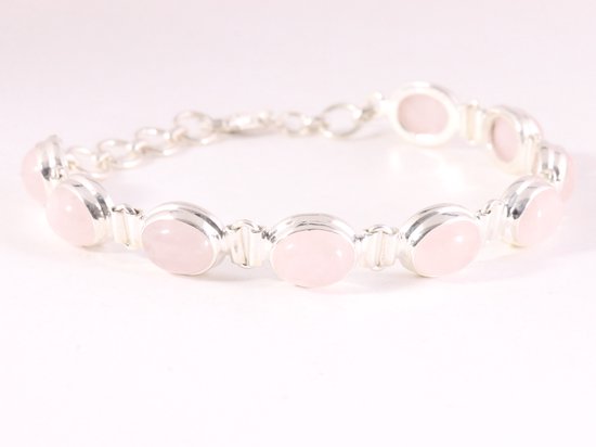 Zware zilveren armband met rozenkwarts afbeelding 2