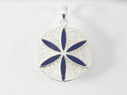 Ronde zilveren levensbloem hanger met lapis lazuli afbeelding 4