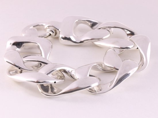 Hoogglans zilveren armband met grote gourmet schakels afbeelding 2