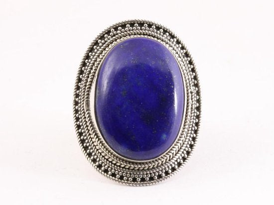 Zware bewerkte zilveren ring met grote lapis lazuli steen afbeelding 4