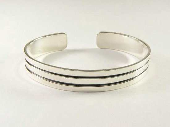 Zilveren klemarmband met zwarte banden afbeelding 1