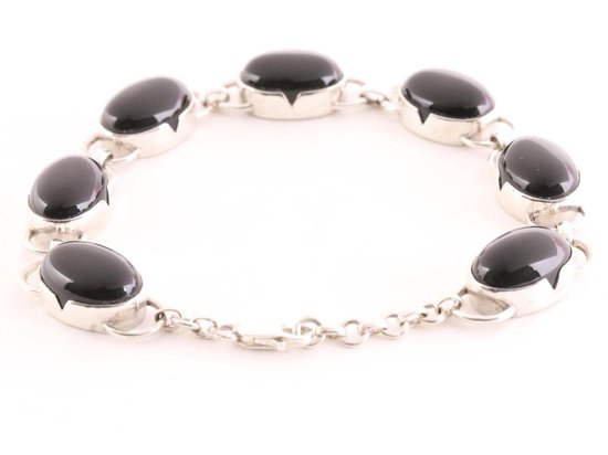 Zilveren armband met grote onyx stenen afbeelding 3