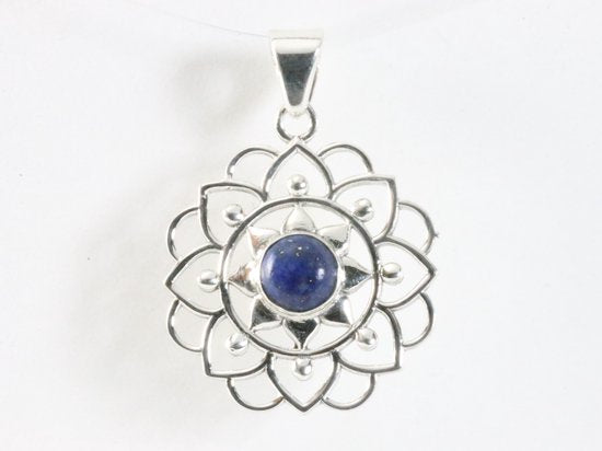 Opengewerkte zilveren hanger met lapis lazuli afbeelding 4