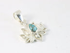 Fijne zilveren lotus hanger met blauwe koperturkoois aan ketting afbeelding 2