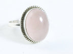 Bewerkte ovale zilveren ring met rozenkwarts afbeelding 1