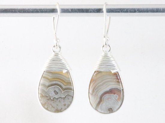 Zilveren oorbellen met Mexicaanse laguna lace agaat afbeelding 3