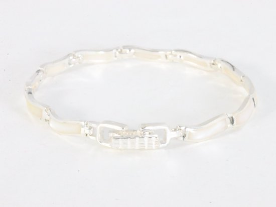 Fijne hoogglans zilveren armband met parelmoer afbeelding 2