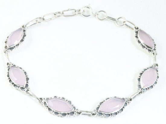 Bewerkte zilveren armband met rozenkwarts afbeelding 1