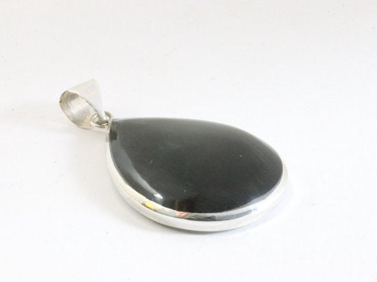 Grote druppelvormige zilveren hanger met onyx afbeelding 2