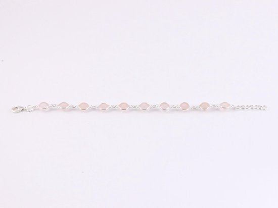 Fijne zilveren schakelarmband met rozenkwarts afbeelding 3