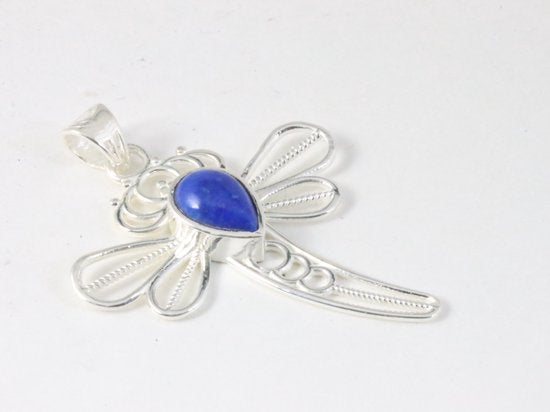 Opengewerkte zilveren libelle hanger met lapis lazuli afbeelding 2