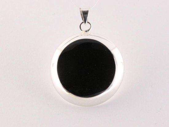 Ronde hoogglans zilveren hanger met onyx afbeelding 4