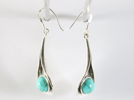 Lange druppelvormige zilveren oorbellen met turkoois afbeelding 2
