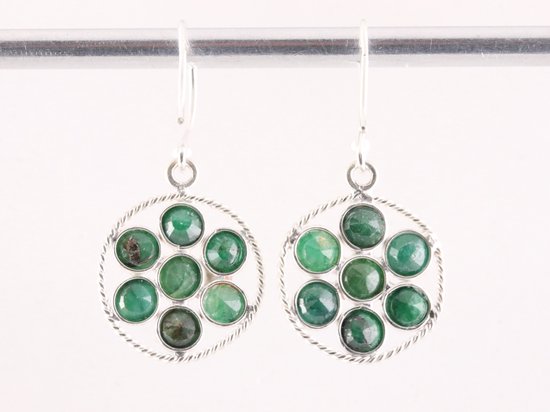 Fijne ronde zilveren oorbellen met smaragd afbeelding 3