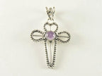 Opengewerkte zilveren kruishanger met amethist afbeelding 1