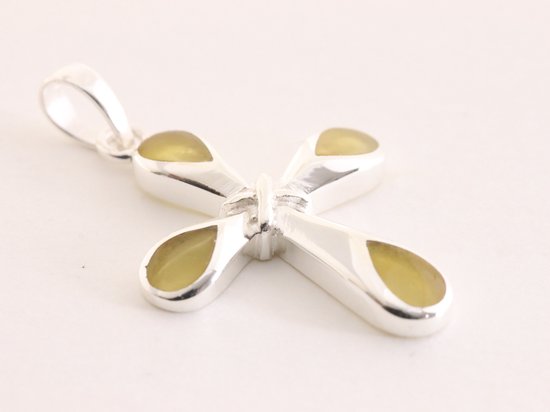 Hoogglans zilveren kruishanger met gele agaat afbeelding 2