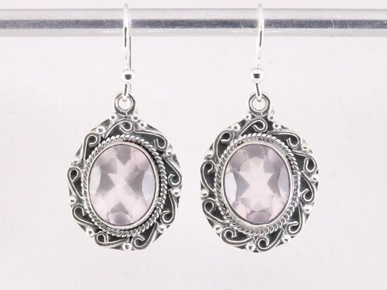 Bewerkte zilveren oorbellen met rozenkwarts afbeelding 4