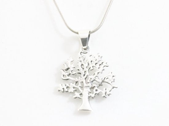 Fijne zilveren levensboom hanger aan ketting afbeelding 3