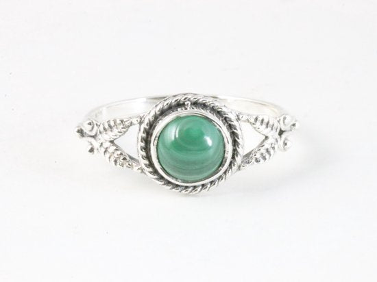 Fijne bewerkte zilveren ring met malachiet afbeelding 4