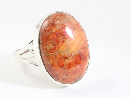 Grote ovale zilveren ring met rode turkoois afbeelding 1