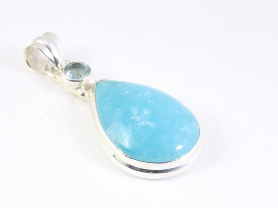 Zilveren hanger met smithsoniet en blauwe topaas aan ketting afbeelding 2