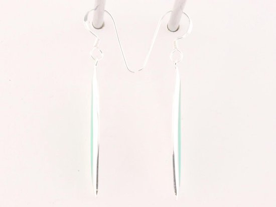 Lange fijne zilveren oorbellen met groene turkoois afbeelding 2