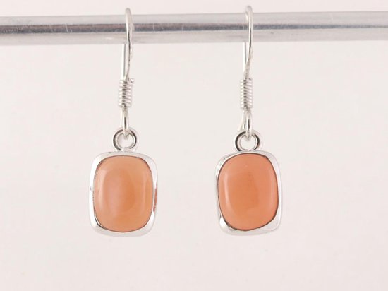 Hoogglans zilveren oorbellen met perzik maansteen afbeelding 4