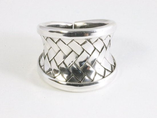 Brede gevlochten zilveren ring afbeelding 4