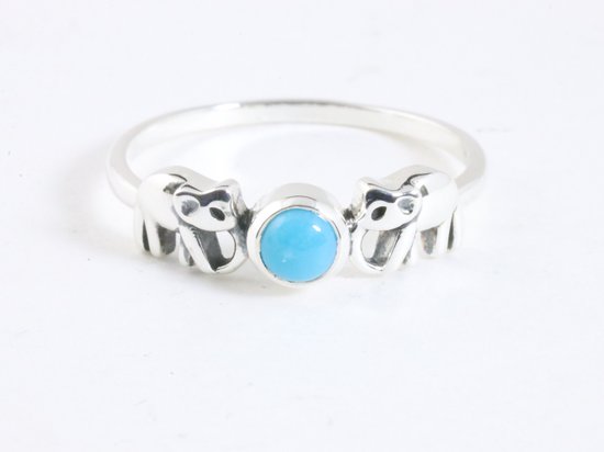 Fijne zilveren olifanten ring met blauwe Arizona turkoois afbeelding 4