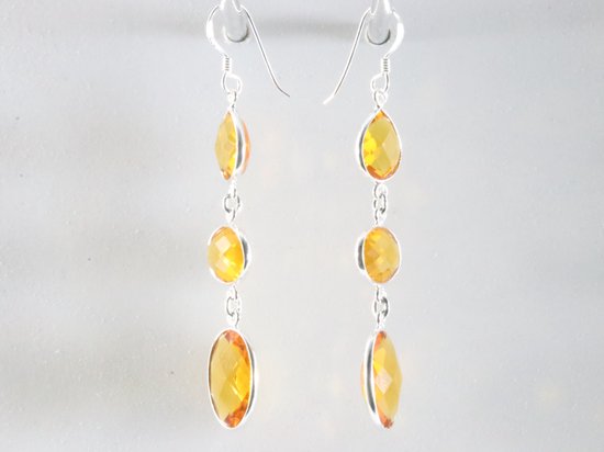 Lange zilveren oorbellen met champagne kwarts afbeelding 2