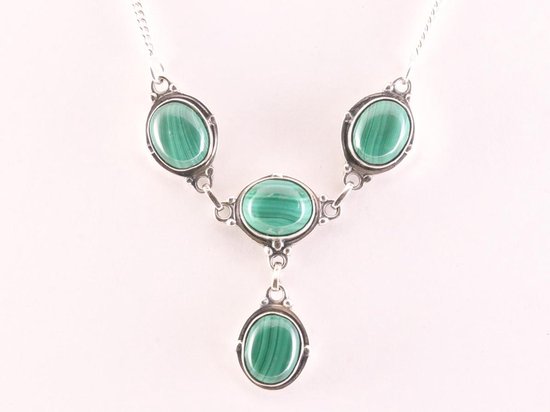 Bewerkte zilveren ketting met malachiet afbeelding 1